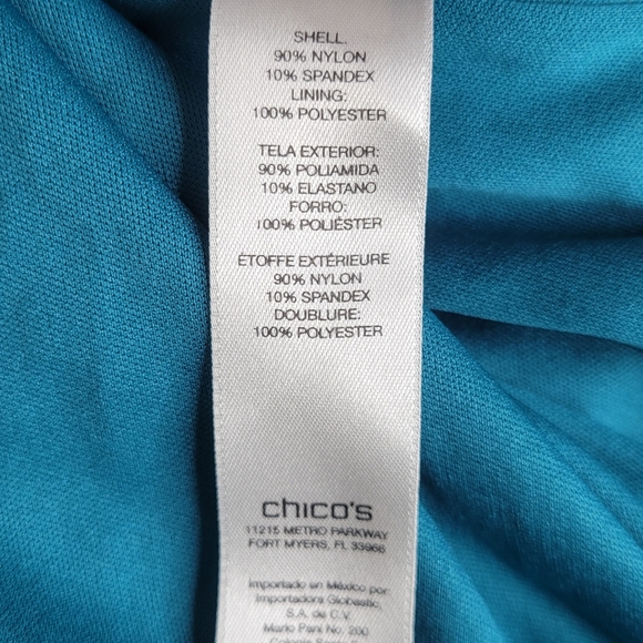 Chicos Dress Size 1 M 8 Green Blue Chevron Handkerchief Hem Sleeveless Knotted - Picture 5 of 9